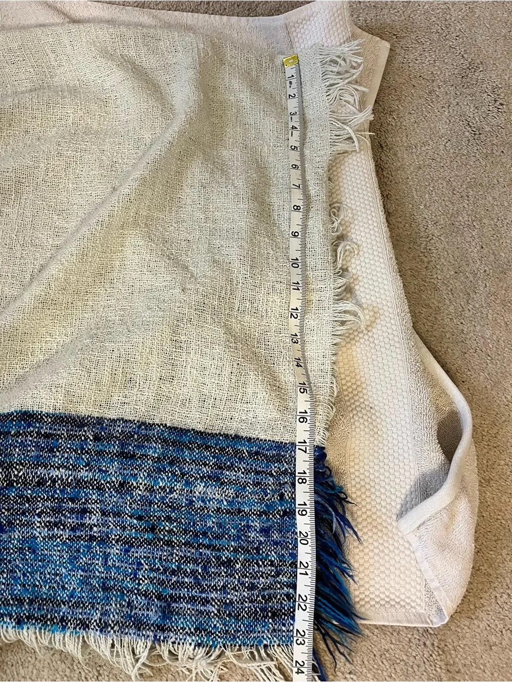 Cream and Blue Fringe Wrap Shawl